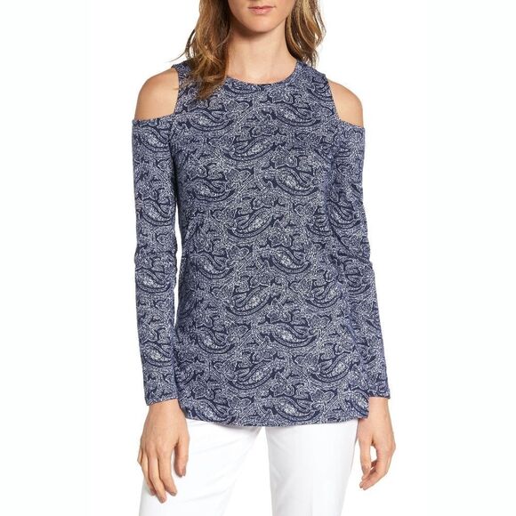 New! MICHAEL KORS Women's Cold Shoulder Blue Paisley Print Top Blouse 3X Plus - Picture 4 of 7